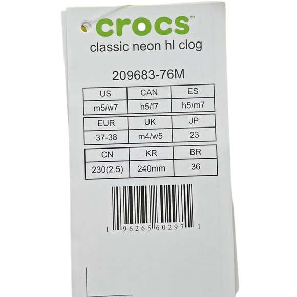 Crocs Mens Classic Slip-on Clogs Size 5 Neon Yellow Glossy Flexible Comfort‎ main image 4